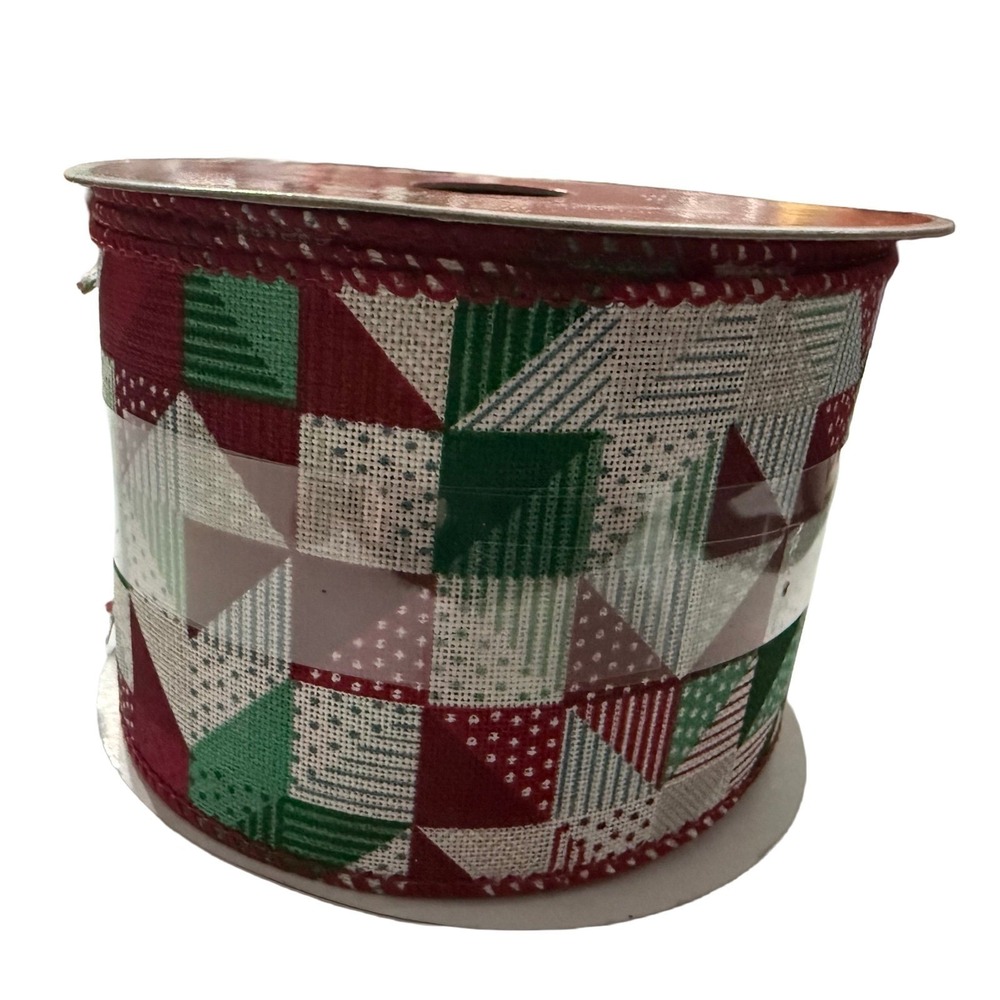 Celebrate It Christmas Wired Geometric Patchwork Ribbon 2.5inx20ft Holiday Ribon